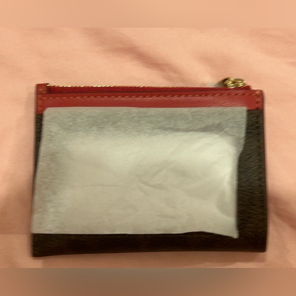 Coach Mini Skinny Brown and Red Leather ID Case - Picture 3 of 10